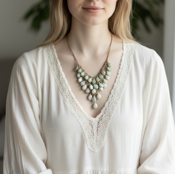 Green ombre statement tear drop necklace - Picture 7 of 7